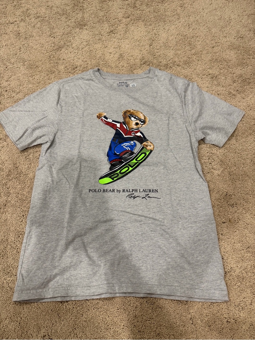 Polo Ralph Lauren Kids Youth Gray Bear T-shirt, (L 14-16)